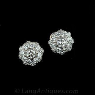 Antique Style Diamond Cluster Stud Earrings