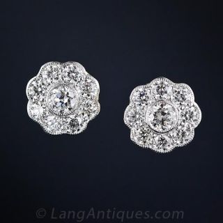 Antique Style Diamond Cluster  Stud Earrings