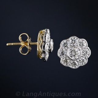 Antique Style Diamond Cluster  Stud Earrings