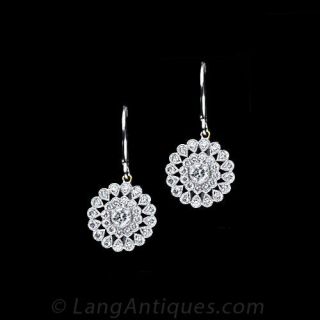 Antique Style Diamond Drop Cluster Earrings
