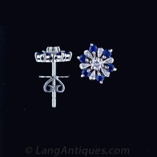 Antique Style Diamond & Sapphire Stud Earrings