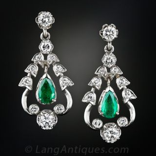 Antique Style Emerald and Diamond Earrings