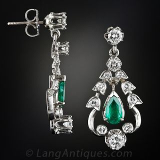 Antique Style Emerald and Diamond Earrings