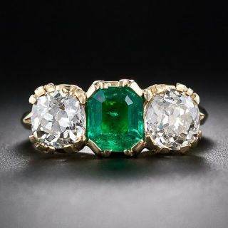 Antique-Style Emerald and Diamond Ring