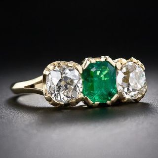 Antique-Style Emerald and Diamond Ring