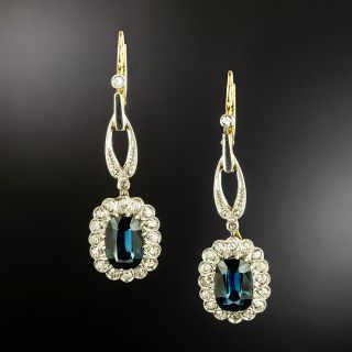 Antique-Style No-Heat Sapphire and Diamond Drop Earrings - GIA - 2