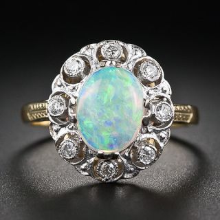 Antique Style Opal and  Diamond Cluster Ring