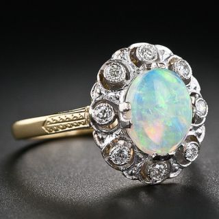 Antique Style Opal and  Diamond Cluster Ring