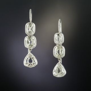 Antique Pear-Shaped and Cushion-Cut Diamond Earrings - 2.70 Carats - 2