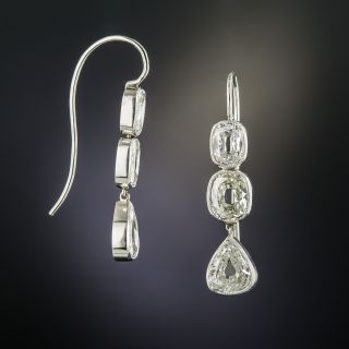 Antique Style Pear-Shaped and Cushion-Cut Diamond Earrings - 2.70 Carats