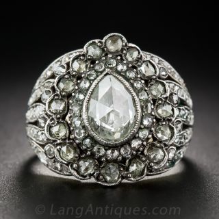 Antique Style Pear-Shaped Rose-Cut Diamond Cluster Ring