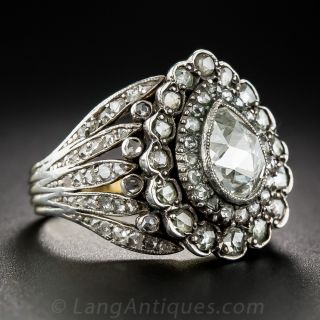 Antique Style Pear-Shaped Rose-Cut Diamond Cluster Ring