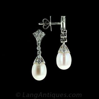 Antique Style Pearl and Diamond Earrings