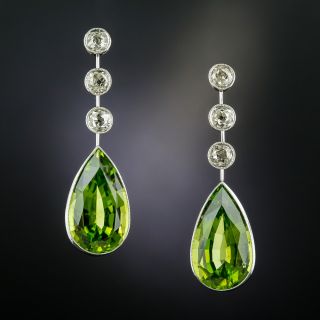 Antique Style Peridot and Diamond Earrings - 1