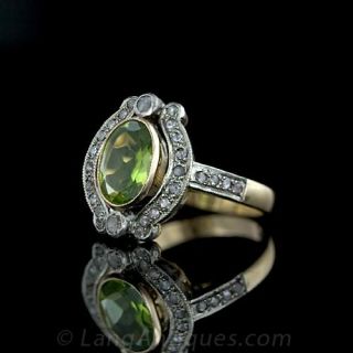 Antique Style Peridot and Diamond Ring