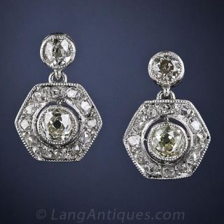 Antique Style Platinum and Diamond Earrings