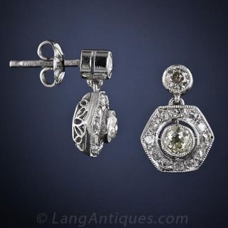 Antique Style Platinum and Diamond Earrings