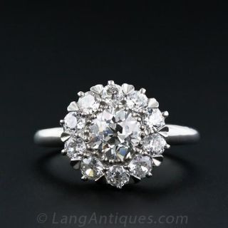 Antique Style Platinum Diamond Cluster Ring