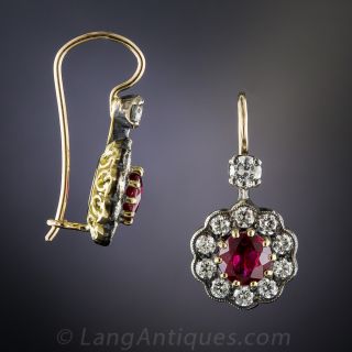 Antique Style Ruby and Diamond Drop Earrings