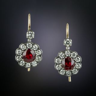 Antique Style Ruby and Diamond Drop Earrings - 2