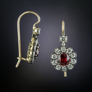 Antique Style Ruby and Diamond Drop Earrings
