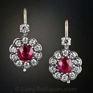 Antique Style Ruby and Diamond Drop Earrings
