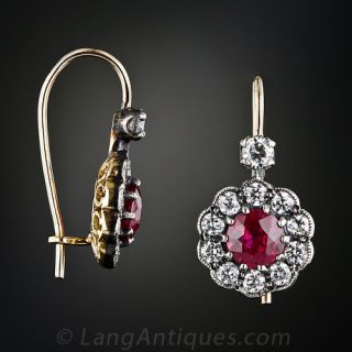 Antique Style Ruby and Diamond Drop Earrings