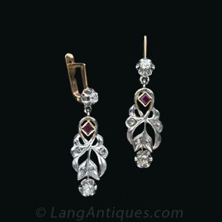 Antique Style Ruby and Diamond Earrings