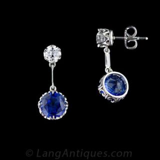 Antique Style Sapphire and Diamond Drop Earrings