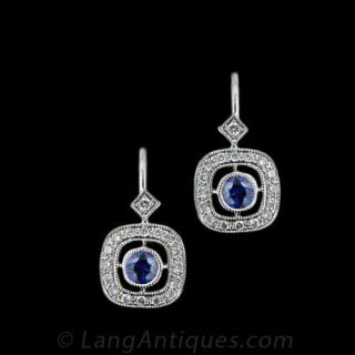 Antique Style Sapphire and Diamond Drop Earrings