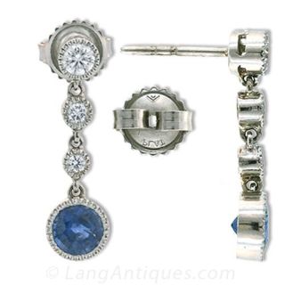 Antique Style Sapphire and Diamond Drops