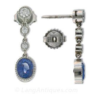 Antique Style Sapphire and Diamond Drops