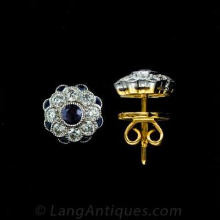 Antique Style Sapphire and Diamond Earrings