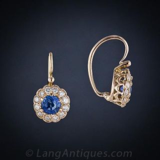 Antique Style Sapphire & Diamond Earrings