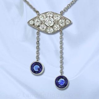Antique Style Sapphire and Diamond Neglige Pendant and Chain