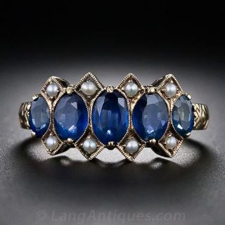 Antique Style Sapphire and Seed Pearl Ring