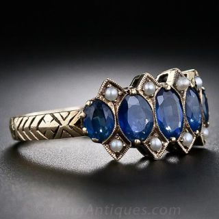 Antique Style Sapphire and Seed Pearl Ring
