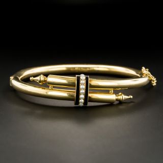 Antique Swedish Enamel and Seed Pearl Bangle Bracelet, c. 1886 - 1
