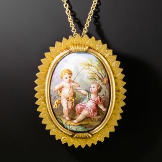 Antique Swiss Enamel Picture Brooch/Pendant, French 1838-1847 - 1