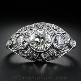 Antique Three-Stone Platinum Diamond Ring