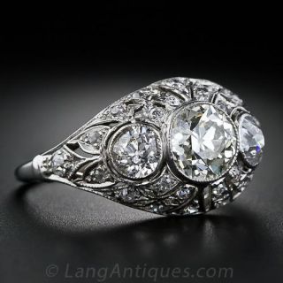 Antique Three-Stone Platinum Diamond Ring
