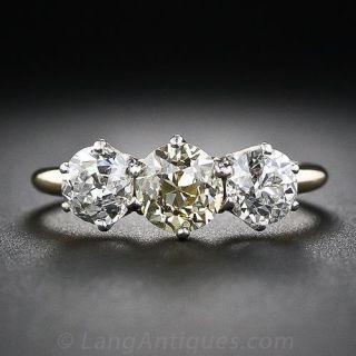 Antique Three-Stone Yellow and White Diamond Ring