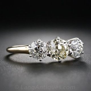Antique Three-Stone Yellow and White Diamond Ring