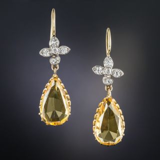 Antique Topaz and Diamond Drop Earrings