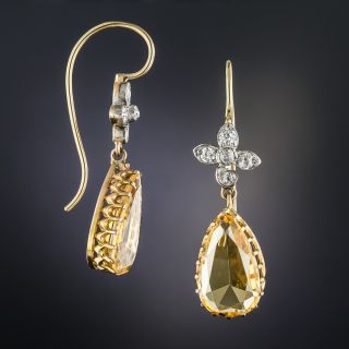 Antique Topaz and Diamond Drop Earrings