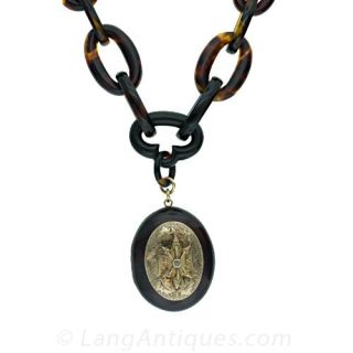 Antique Tortoise Shell Locket and Chain Main View