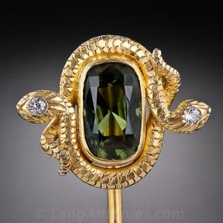 Antique Tourmaline and Diamond Stickpin