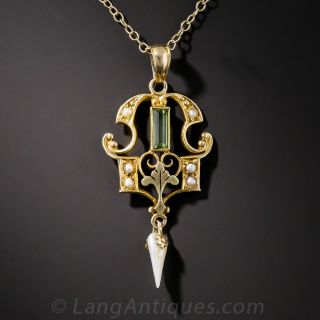 Antique Tourmaline and Pearl Necklace