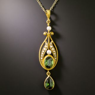 Antique Tourmaline and Seed Pearl Drop Necklace - 3