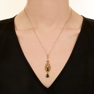 Antique Tourmaline and Seed Pearl Drop Necklace